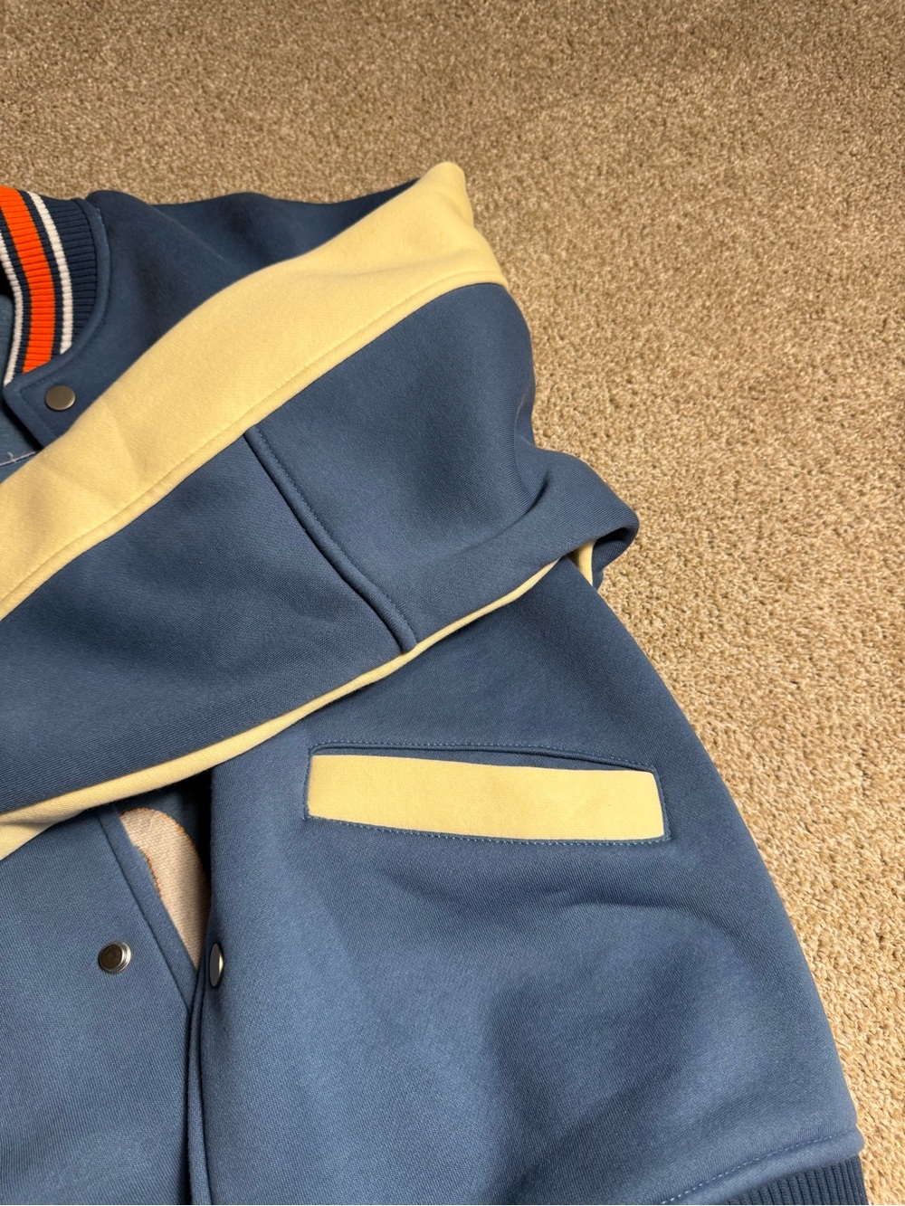 Blue & Cream 'P' Patch Varsity Jacket with Star and Card Appliqués - Picture 4 of 4